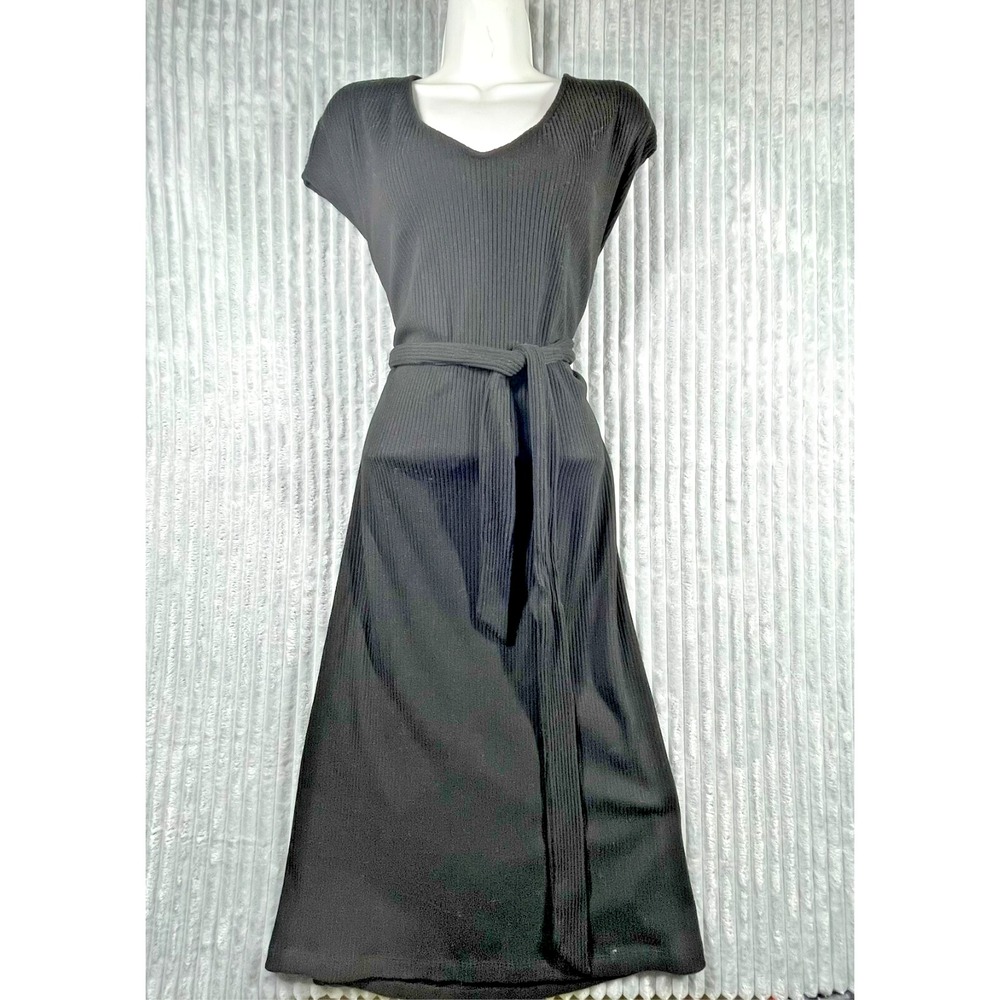 Old Navy Tie-Belt Rib-Knit Midi Shift Dress Women's M Black Jack Academia School